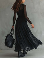 Elena | Black maxi dress with transparent sleeves