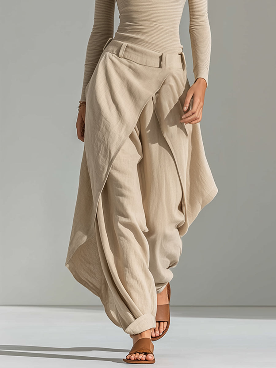 Delphine Beige Boat Neck Top and Wide Ruffled Pants