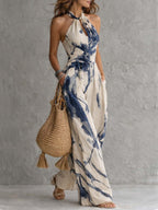 Lila Ink Wash Print Wide Leg Jumpsuit