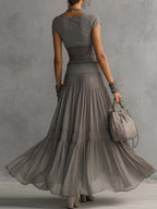 Elena Lace-Paneled Top and Pleated Maxi Skirt Set