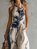 Lila Ink Wash Print Wide Leg Jumpsuit