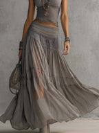 Elena Lace-Paneled Top and Pleated Maxi Skirt Set