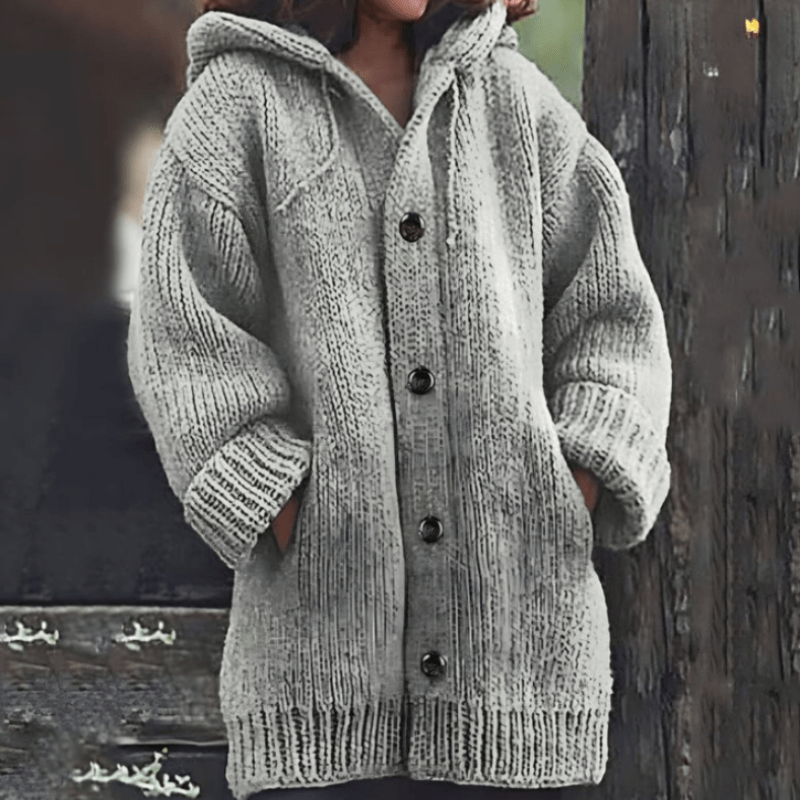Odile | Cozy Hooded Knit Cardigan - Grey