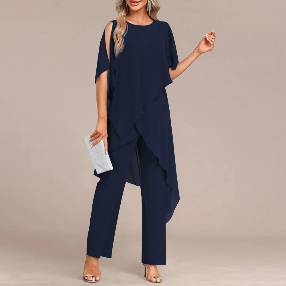 Emmeline | Flowing Overlay Two-Piece Set - Navy