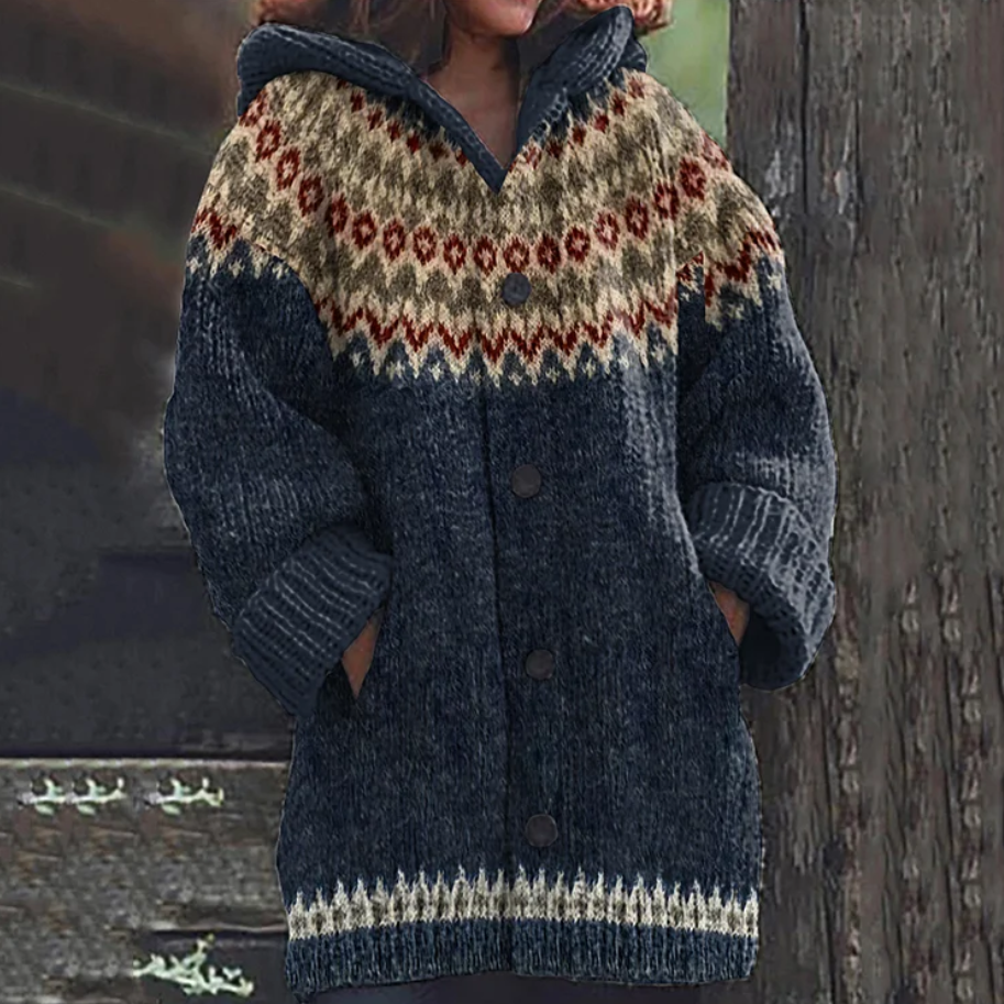 Selma | Cozy Hooded Cardigan - Dark Blue