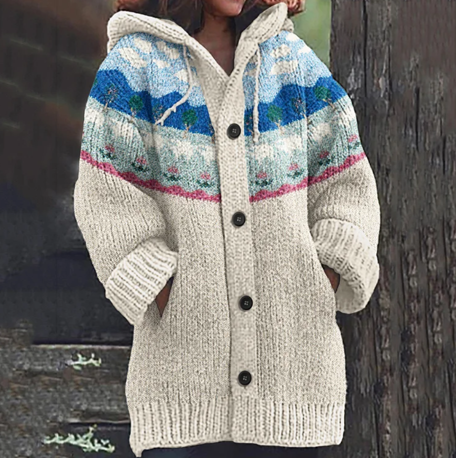 Adaline | Nordic Hooded Cardigan - Light Blue