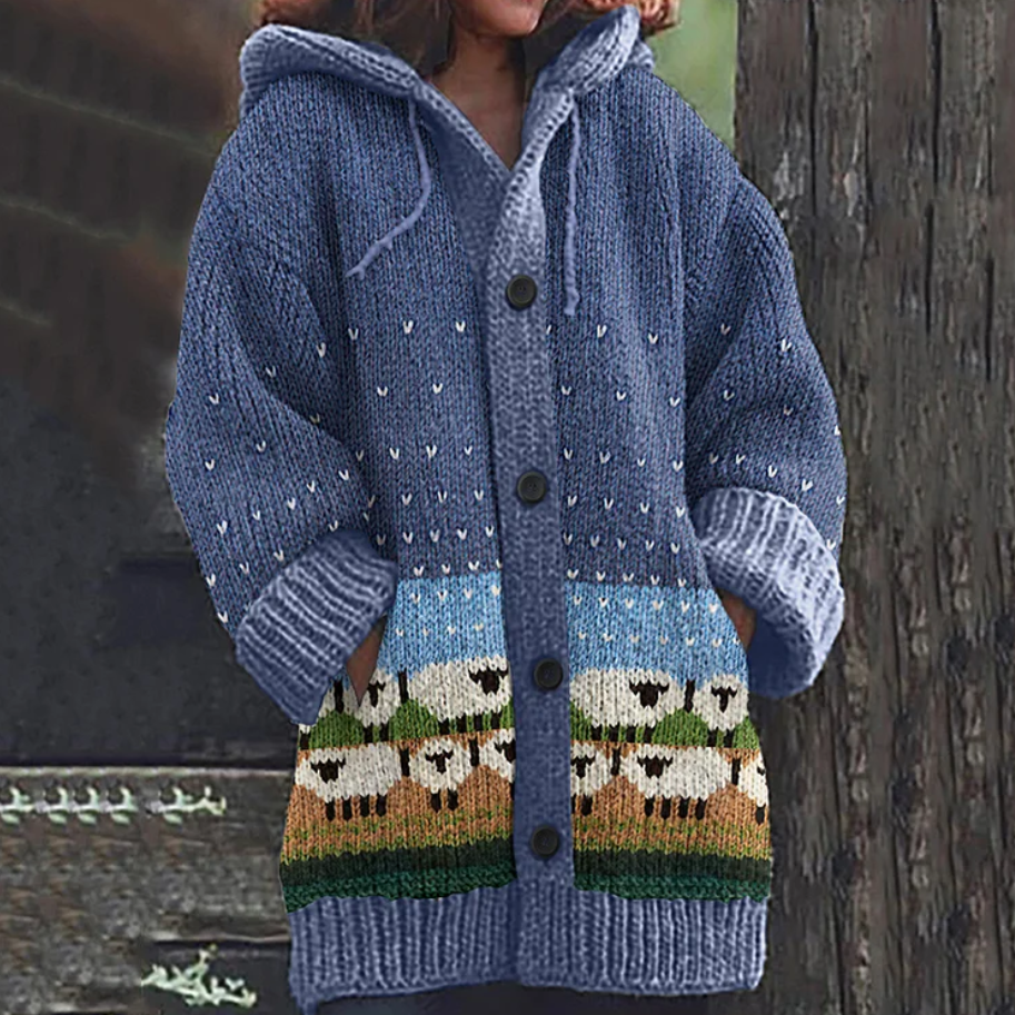 Selma | Cozy Hooded Cardigan - Blue