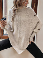 Alexis | High Neck Batwing Poncho Sweater, Asymmetrical Cable Knit Pullover