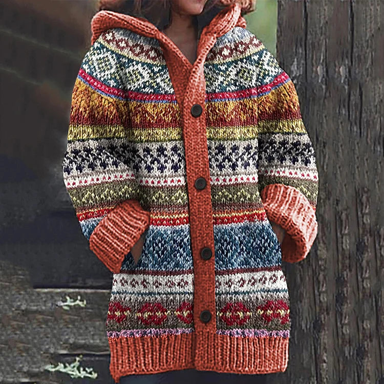 Thalia | Cozy Hooded Cardigan - Light Red