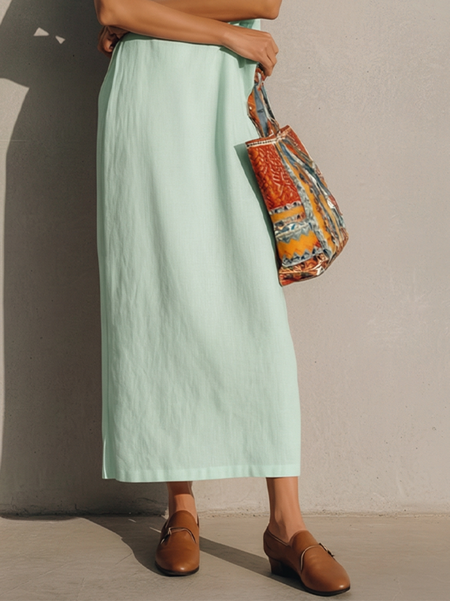 Mirelle – Mint Green Maxi Dress with Split Neck