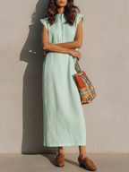 Mirelle – Mint Green Maxi Dress with Split Neck