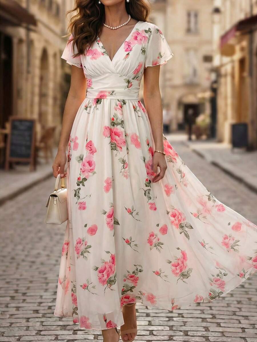 Winifred | Floral V-Neck Midi Dress