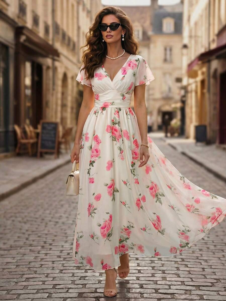 Winifred | Floral V-Neck Midi Dress