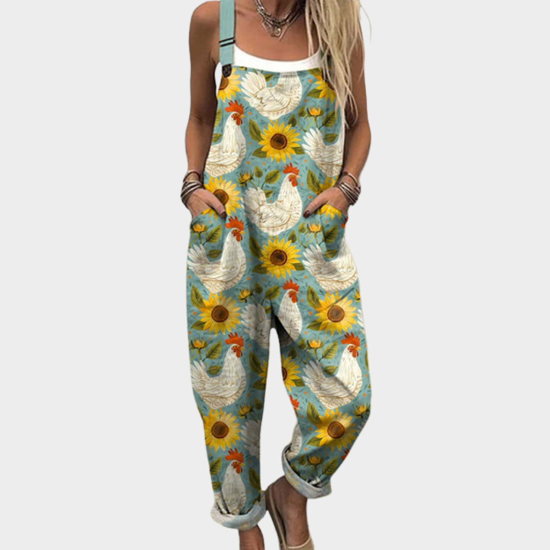 Women's Comfortable Printed Loose Fit Dungarees