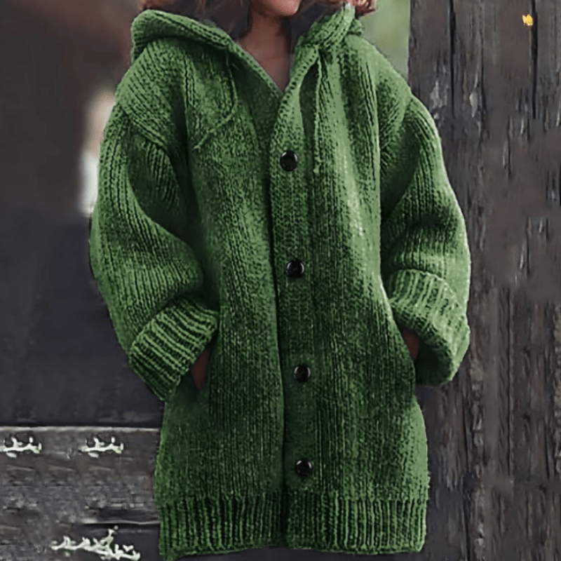 Odile | Cozy Hooded Knit Cardigan - Green