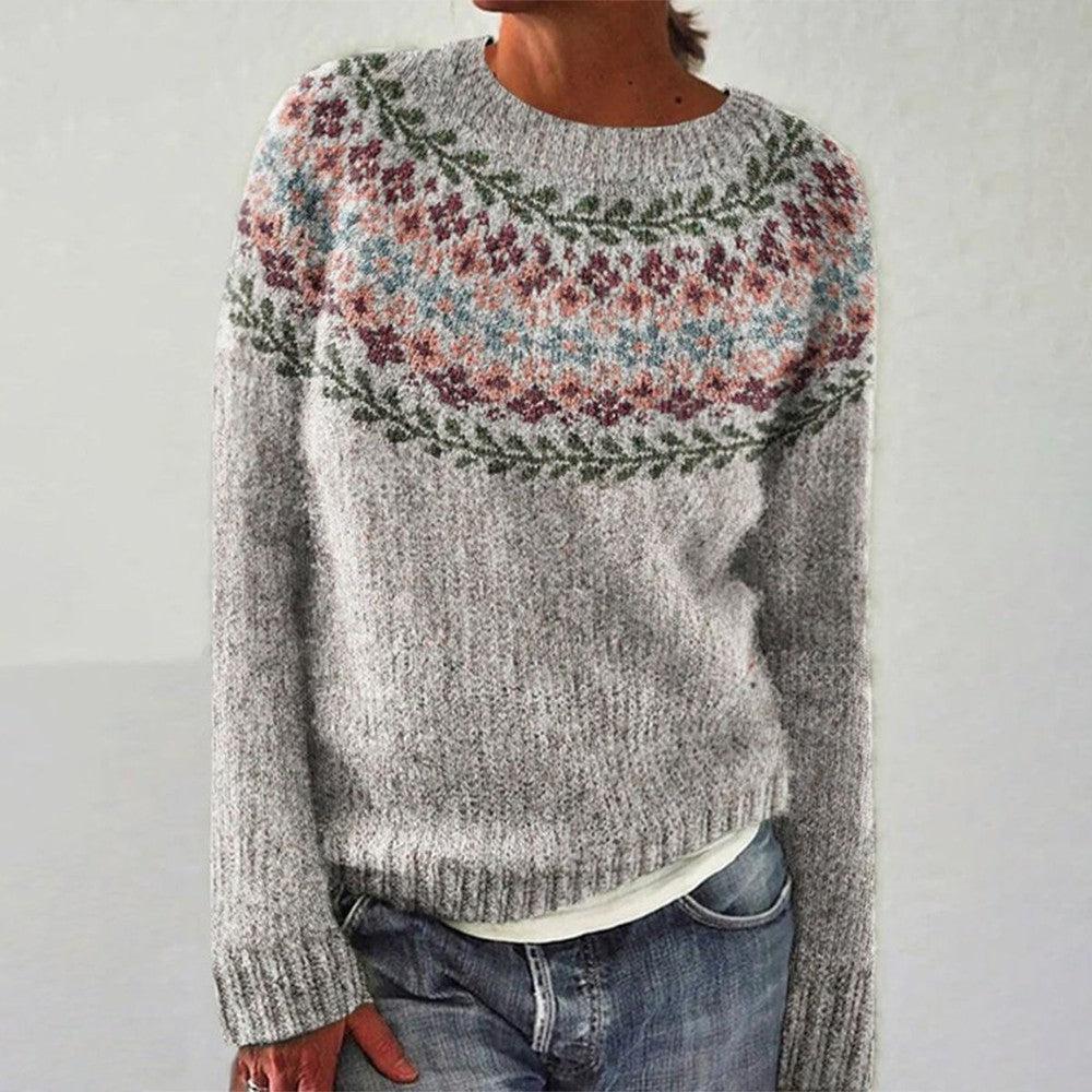 Women's Patterned Crew Neck Pullover Sweater