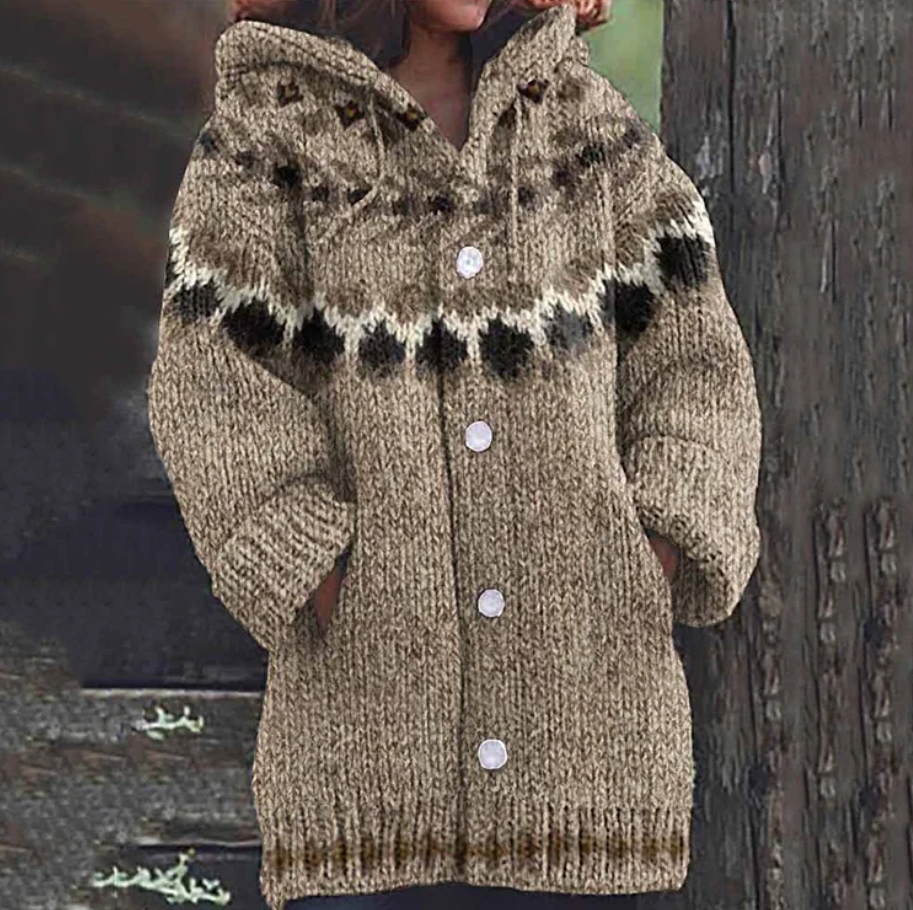 Pauline | Cozy Hooded Cardigan - Brown