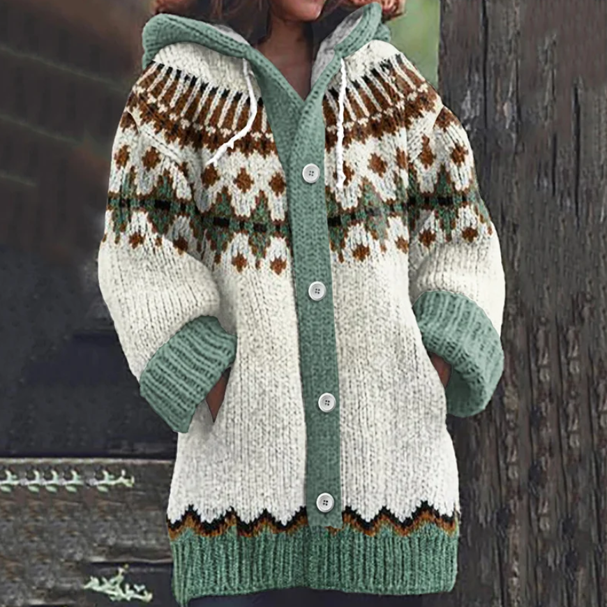 Adaline | Nordic Hooded Cardigan - Green