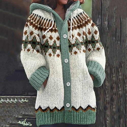 Adaline | Nordic Hooded Cardigan - Green
