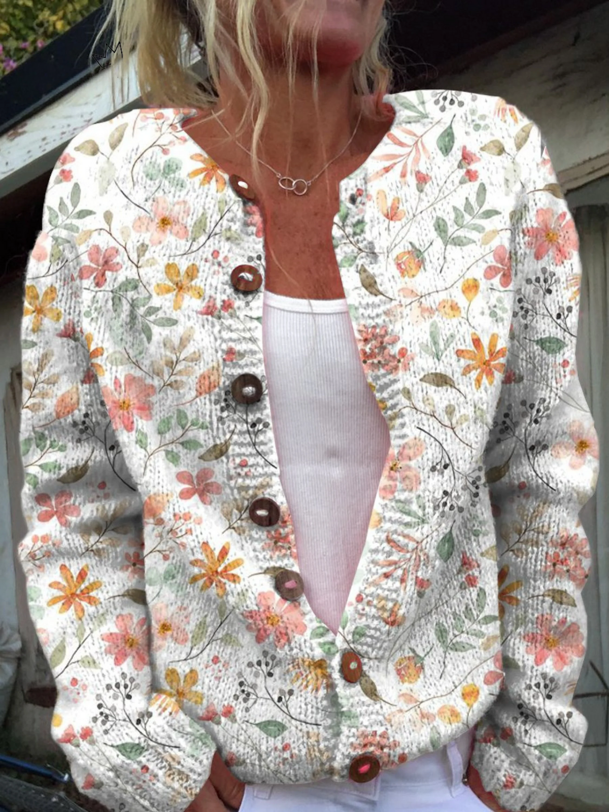 Greta Vintage Floral Knit Cardigan Sweater - Floral Print