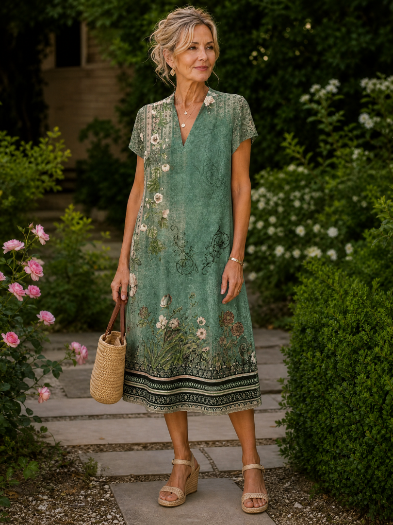 Matilda | Floral Collared Short Sleeve Midi Dress