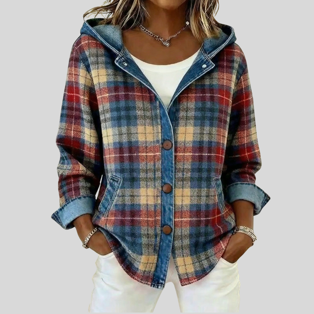 Imogen | Hooded Checked Jacket - Blue
