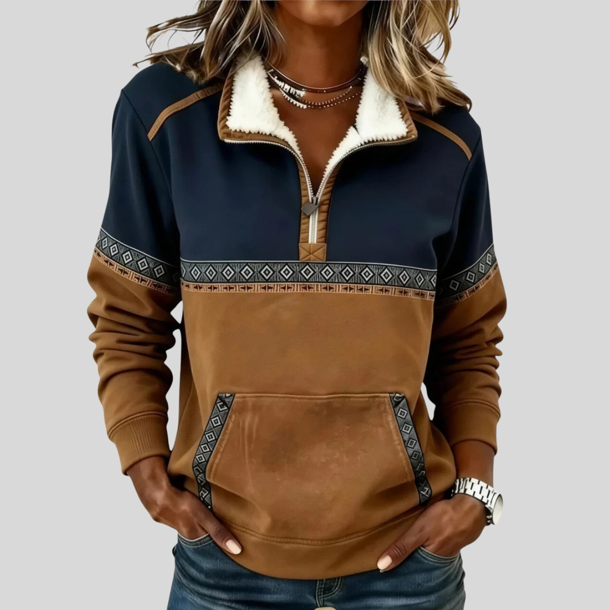Alvette Sherpa Collar Half-Zip Pullover - 1