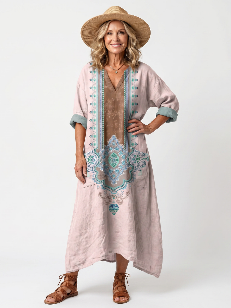 Kenza | Designer Panel Relaxed Pocket Midi Dress - Designer Panel
