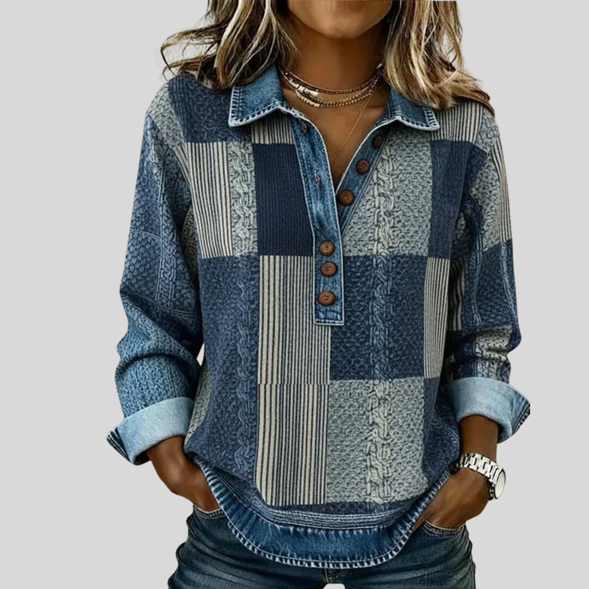 Meridell Colorblock Print Sweatshirt - Blue