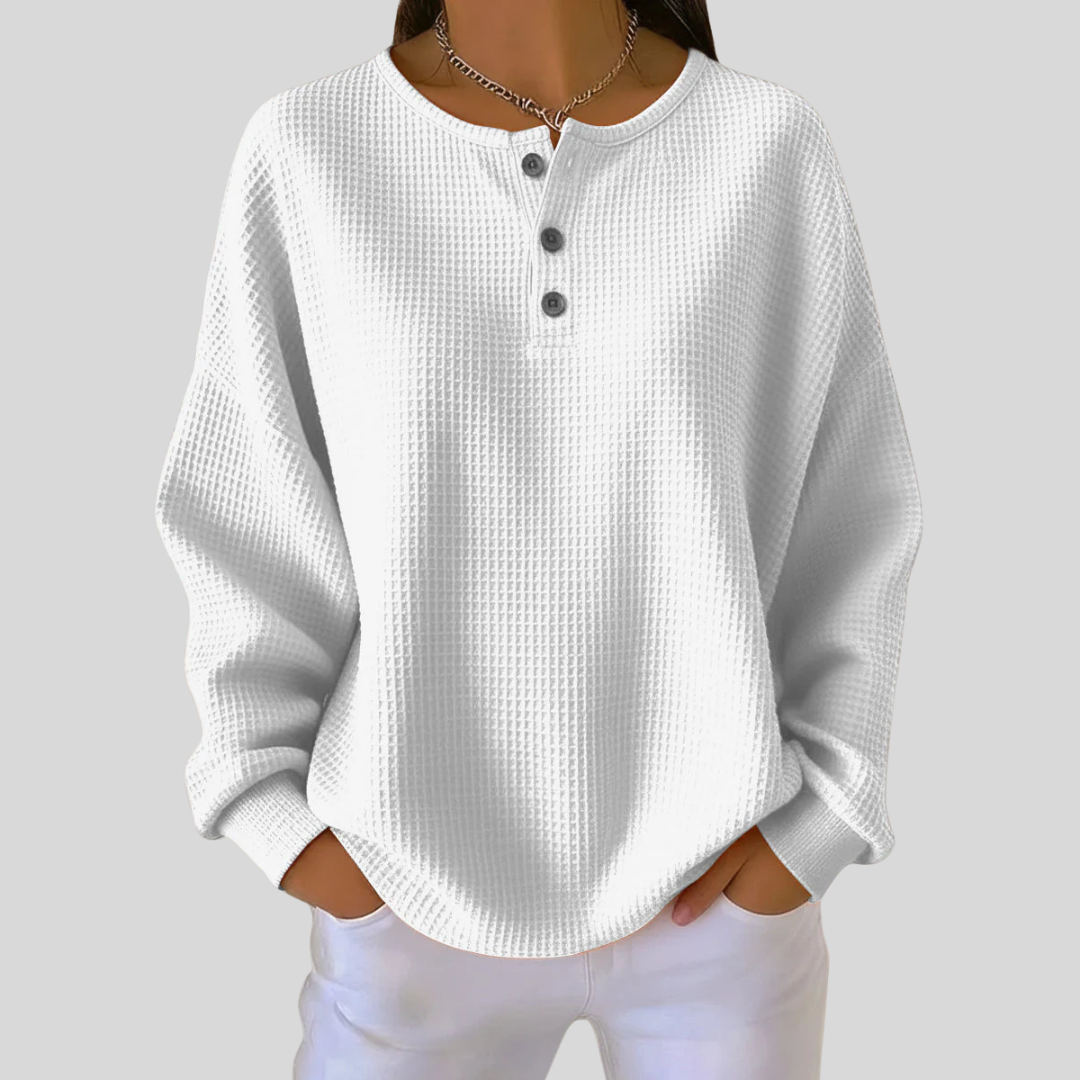 Nessa Casual Henley Sweatshirt - White