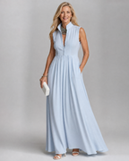Virelia | Sleeveless Collared Flowing Wide Leg Jumpsuit