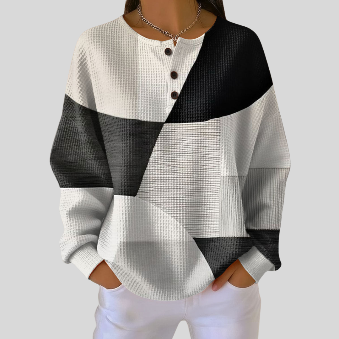 Sondra | Textured Colorblock Henley Sweatshirt - single