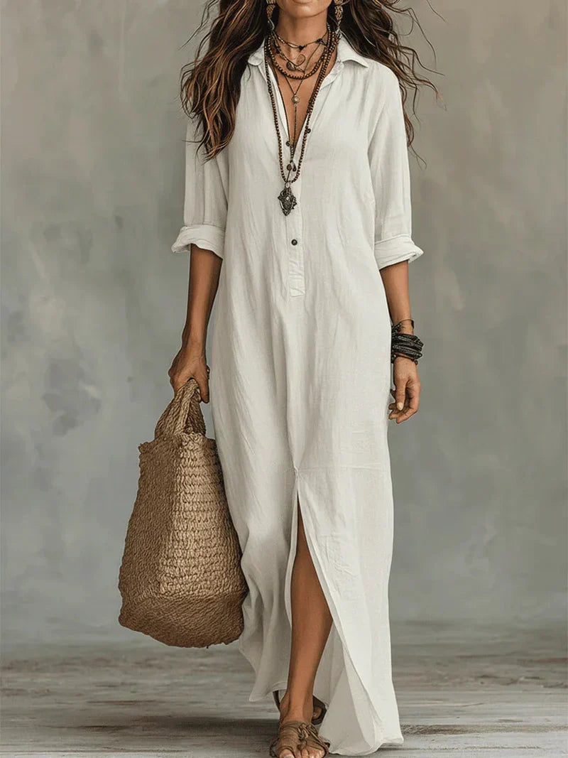 Selena™ | Loose Black Button Maxi Dress