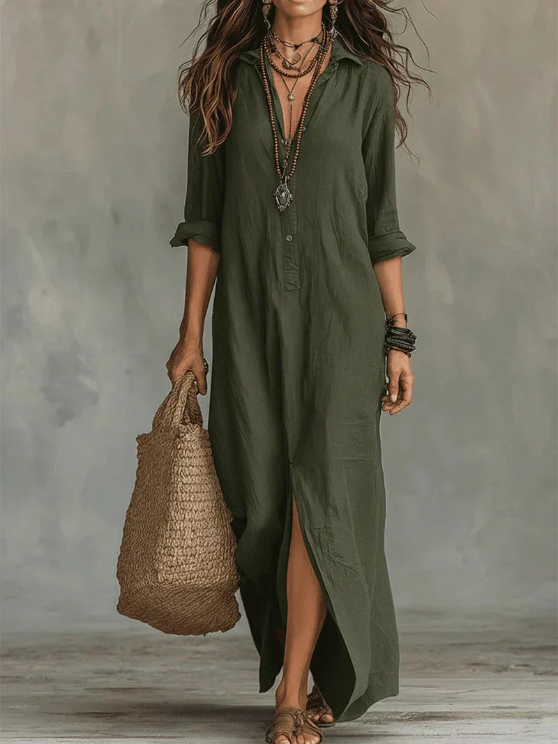 Selena™ | Loose Black Button Maxi Dress