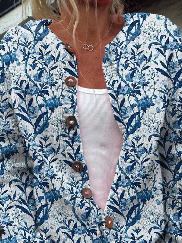 Tiverly Vintage Floral Button-Front Cardigan - Blue alt