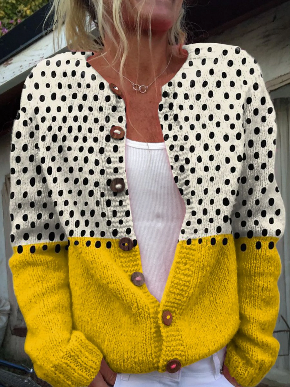 Junella Vintage Knit Cardigan Sweater - White Yellow