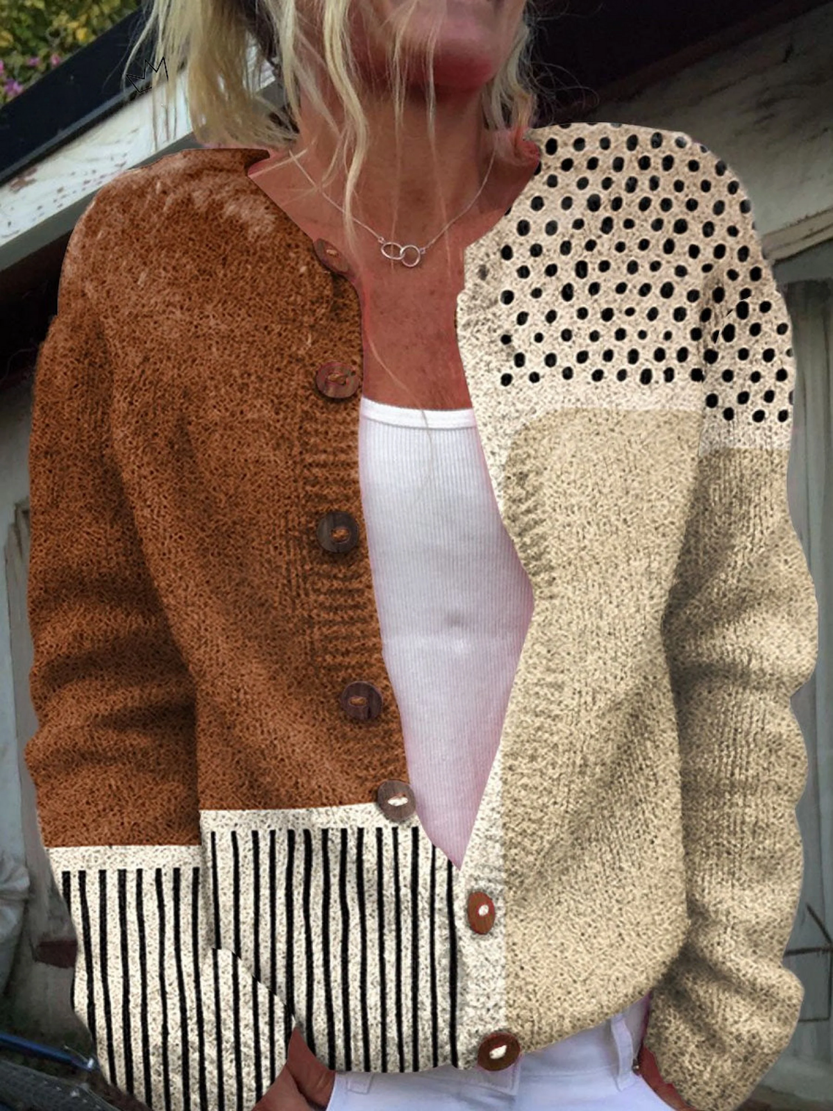 Eloise Vintage Knit Cardigan Sweater - Brown