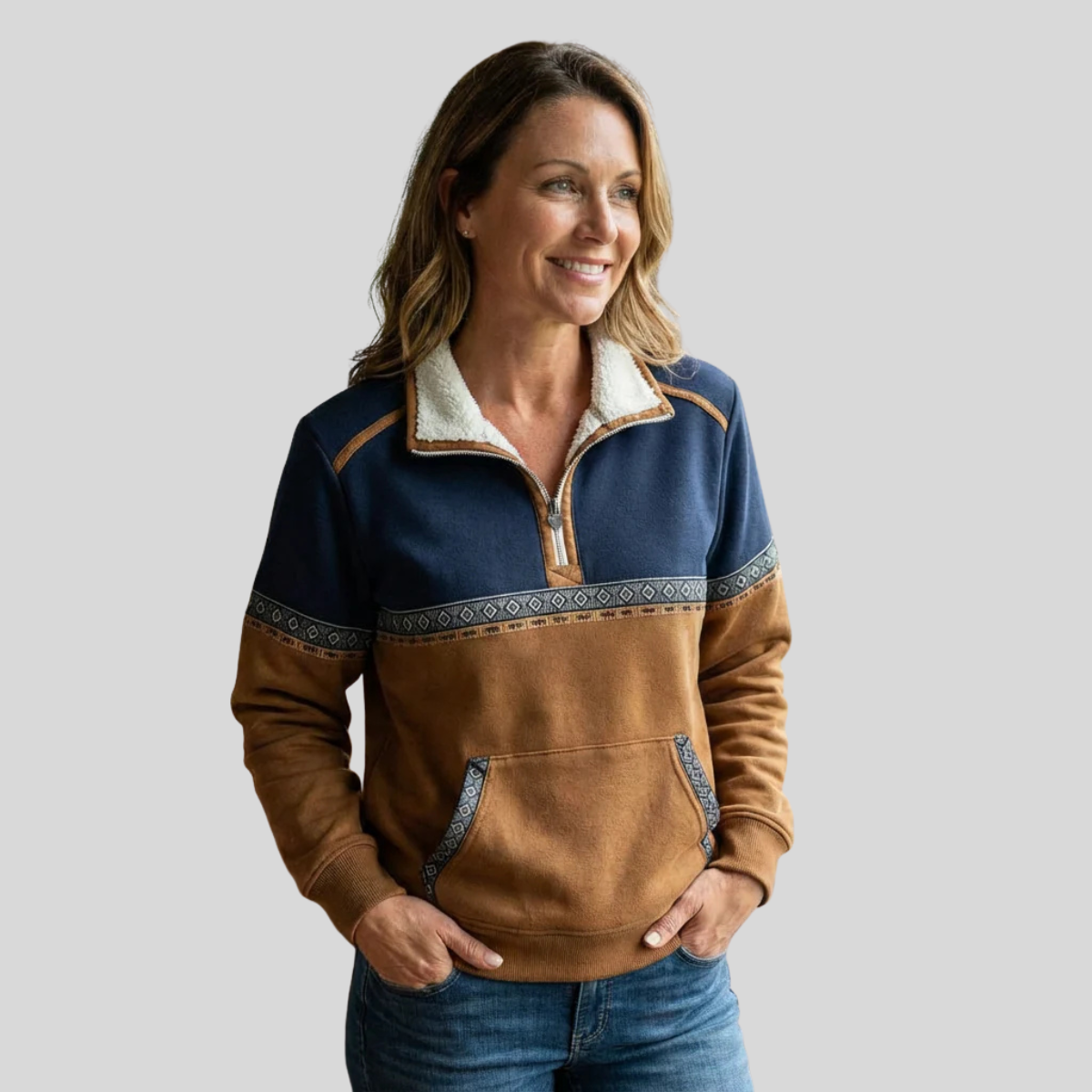 Alvette Sherpa Collar Half-Zip Pullover - 2