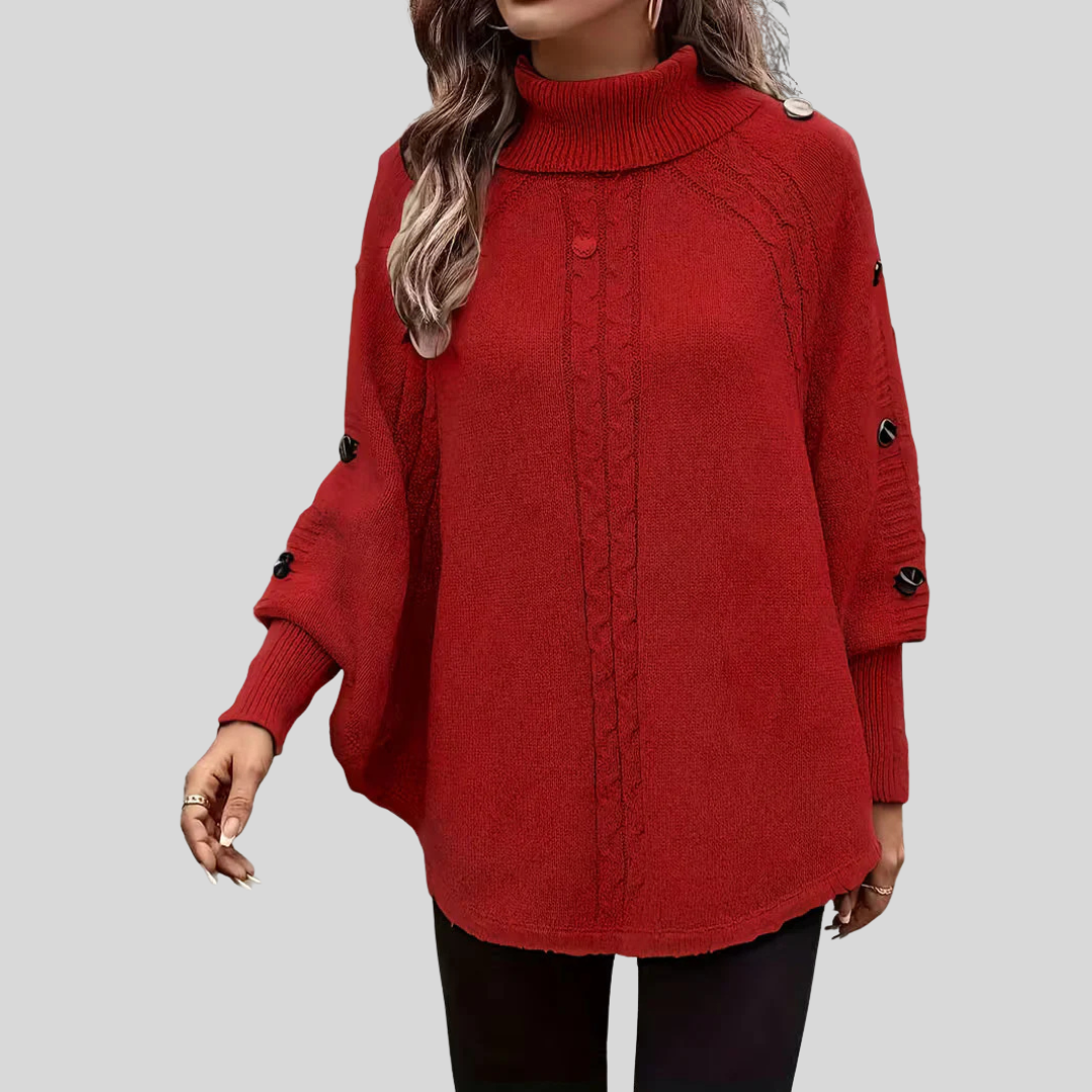Norelle High-Neck Cable-Knit Sweater - Red