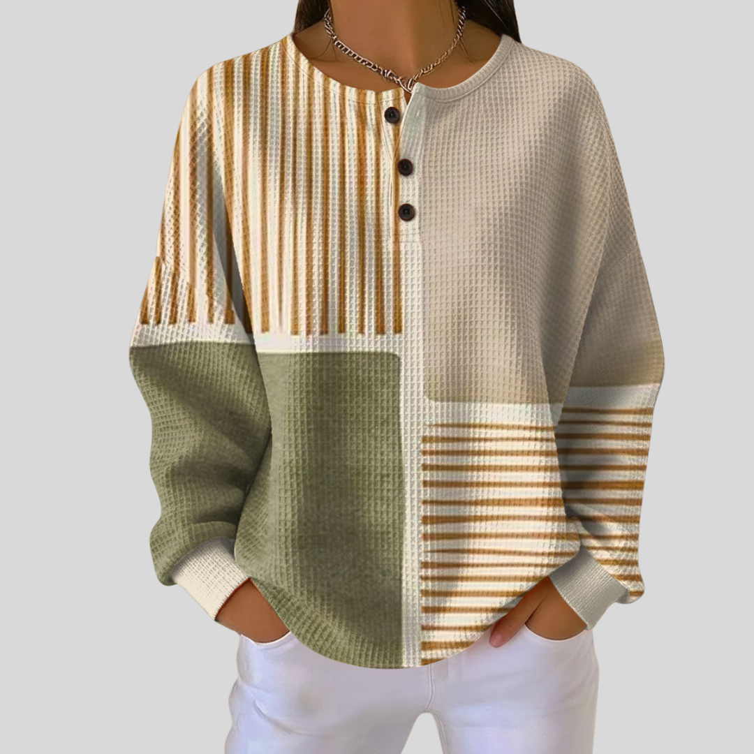 Dorothy | Colour-Block Waffle Henley Top - single