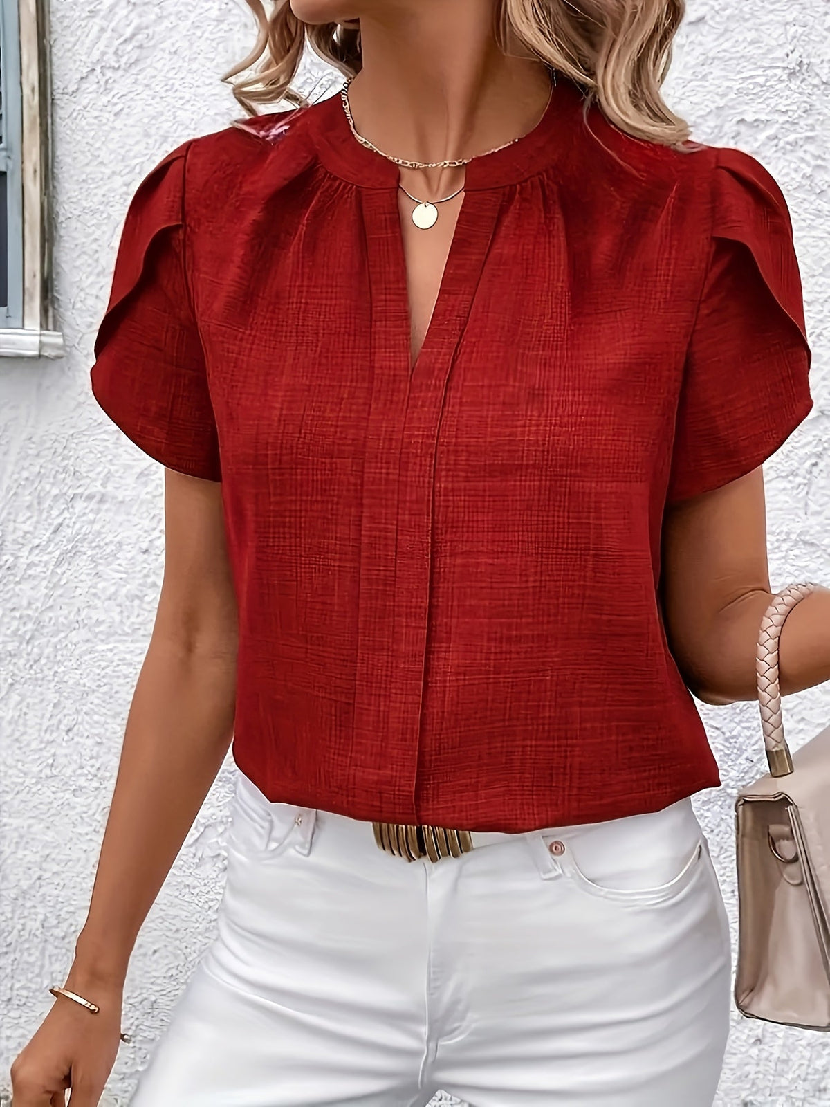 Delilah | Petal Sleeve V-Neck Blouse