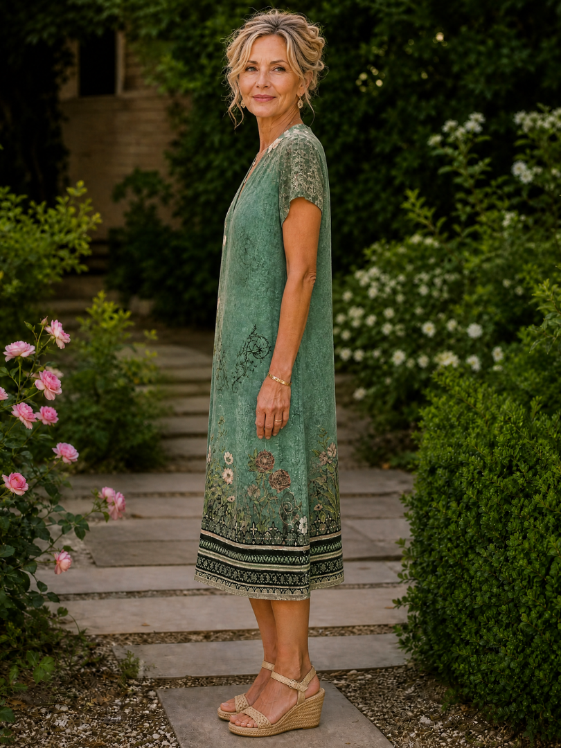 Matilda | Floral Collared Short Sleeve Midi Dress