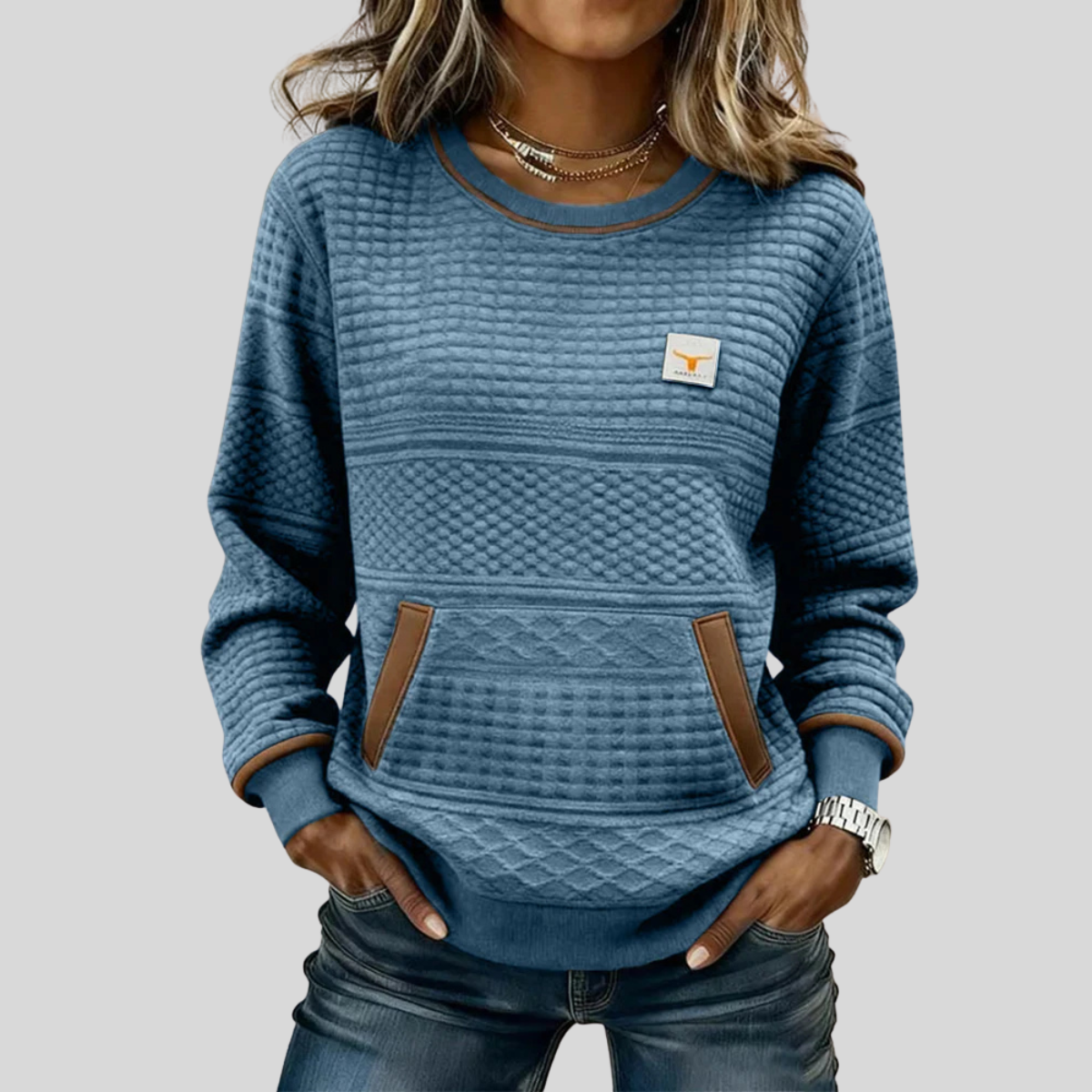 Etta | Textured Colorblock Sweatshirt - Dusty Blue