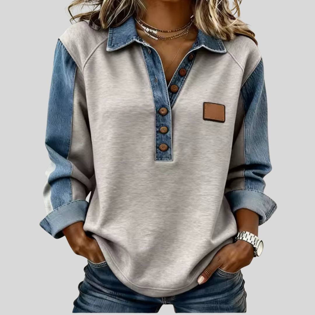 Elspeth | Two-Tone Collared Pullover - Grey