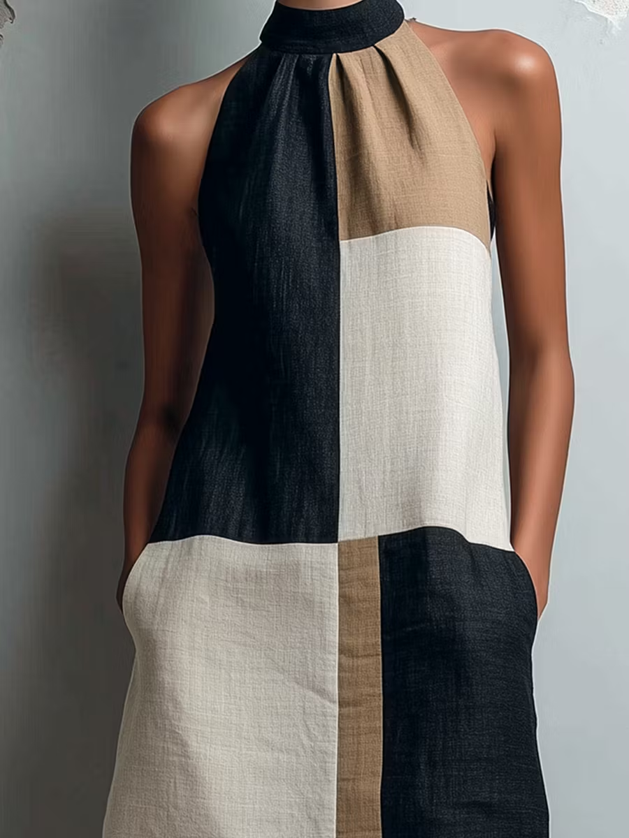 Sabrina Colorblock Halter Mini Dress