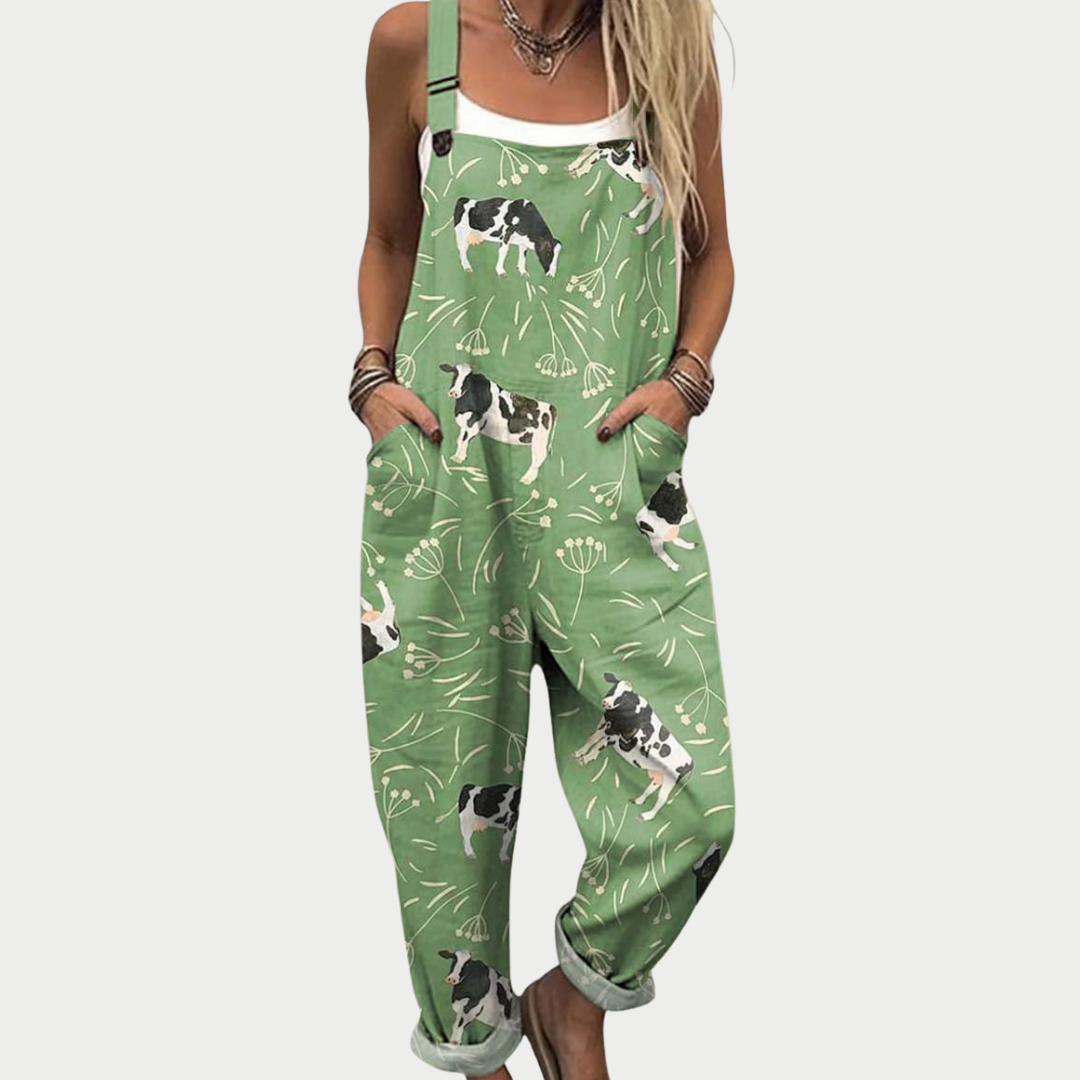 Women's Loose Fit Printed Dungarees