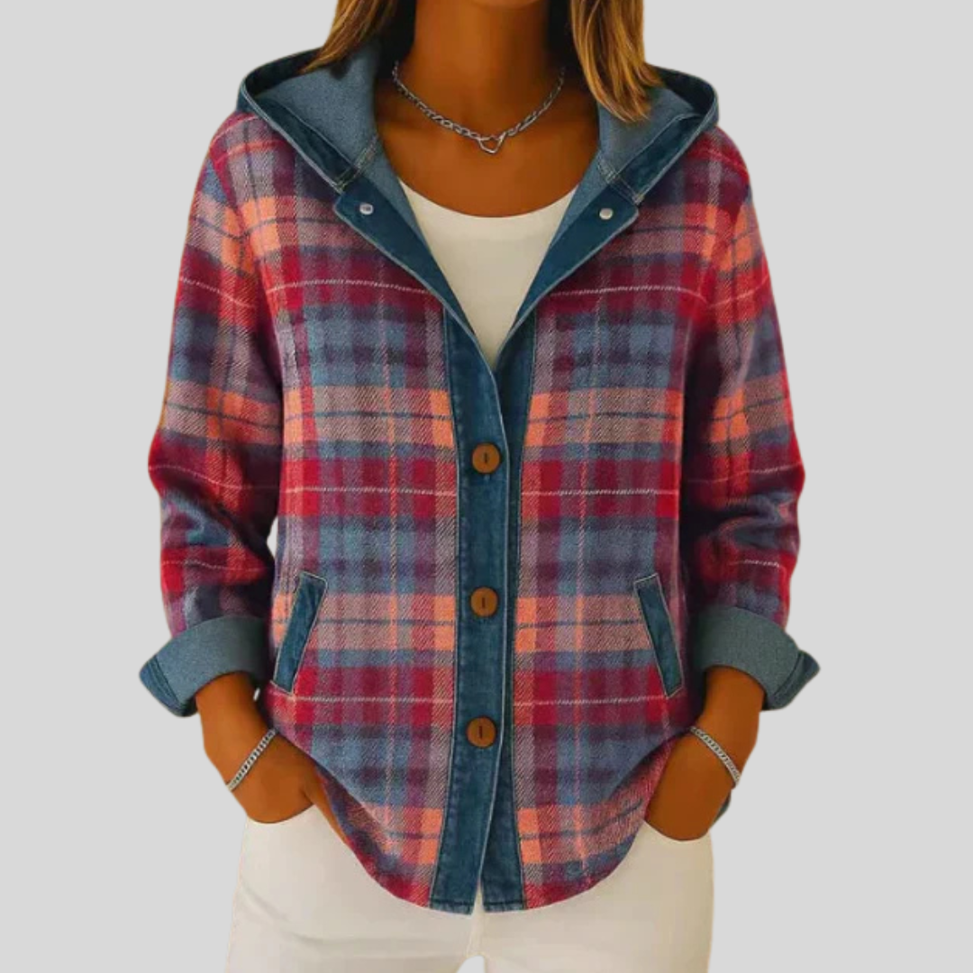 Hildred Hooded Plaid Shacket - Red