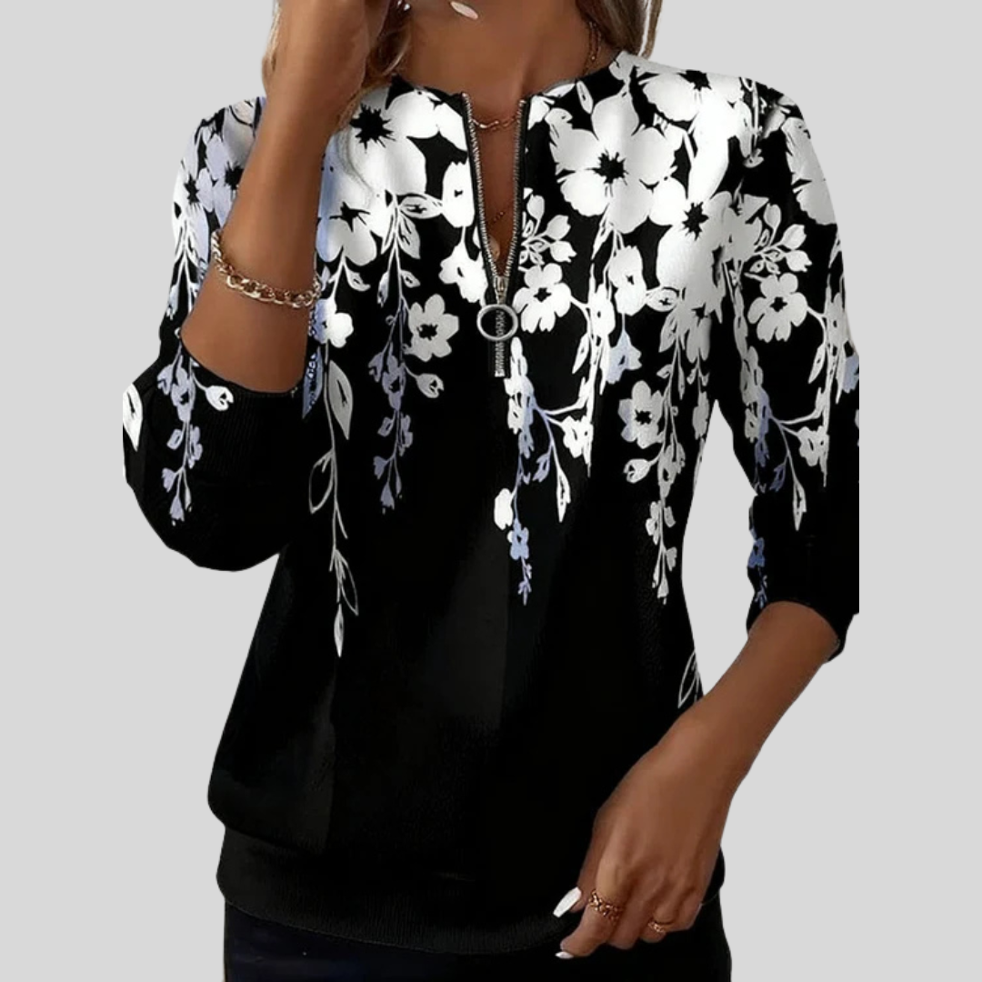 Crimson Floral Print Zip Sweatshirt - 1