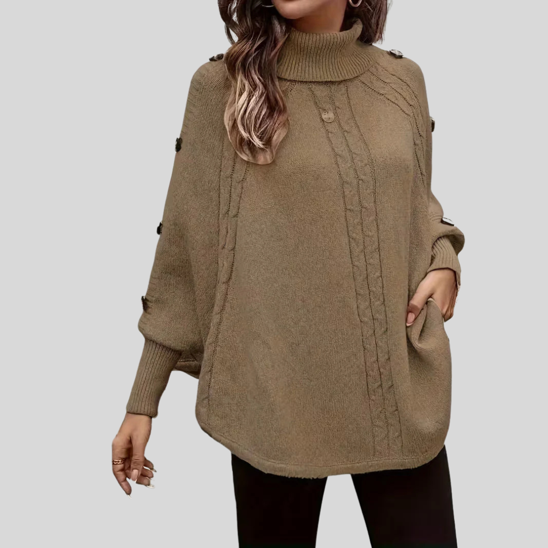 Norelle High-Neck Cable-Knit Sweater - Camel