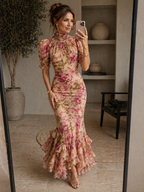 ELVENA™ | Floral Puff-Sleeve Maxi Dress.
